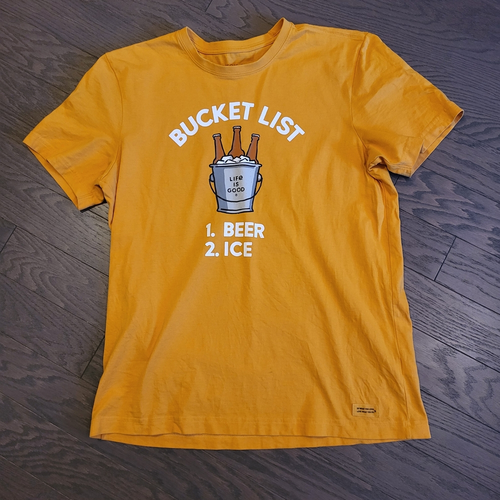 Life Is Good Mustard Yellow "Bucket List" Short Sleeve Tee
